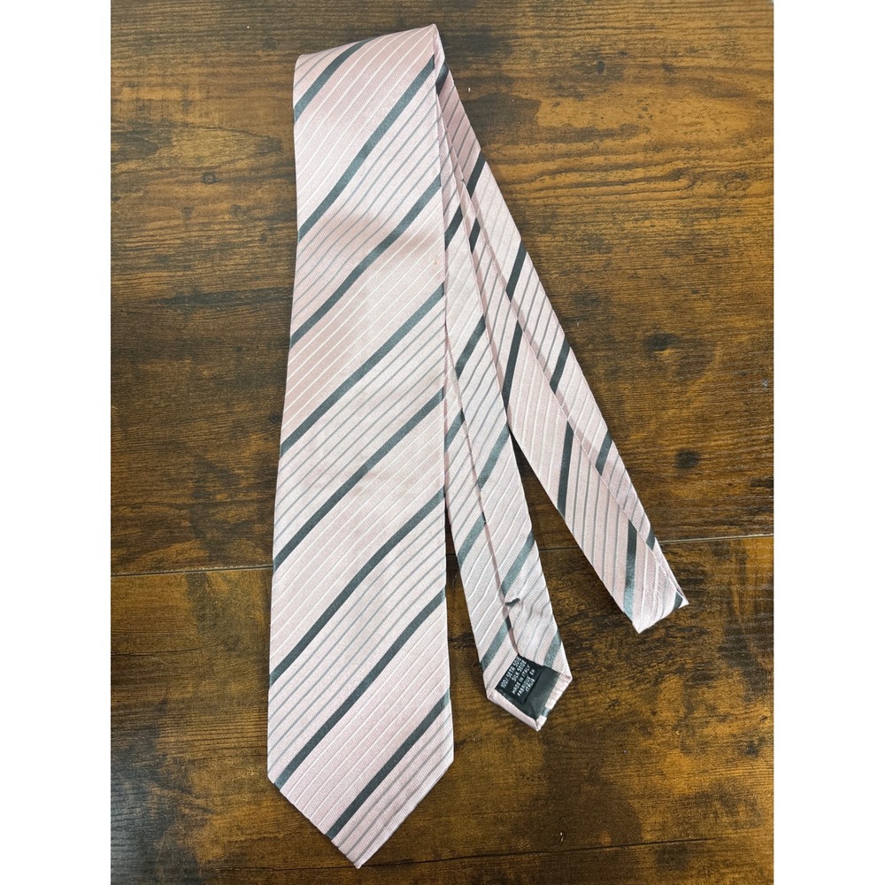 Giorgio Armani Silk Tie Pink Grey Striped Made in Italy Luxury Mens Necktie‎